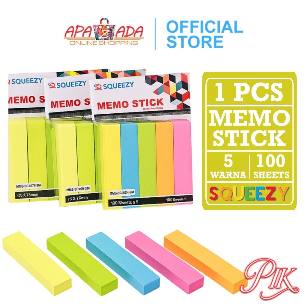 

Sticky Note Warna Strip 100 Lembar / Memo Stick Squeezy 5 Warna MMS-SQ7676-5M
