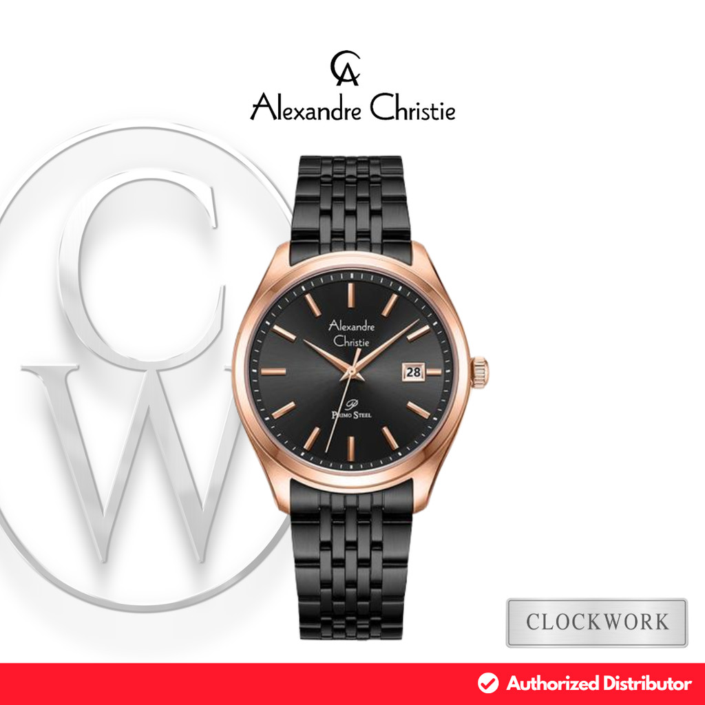 Jam Tangan Pria Alexandre Christie Primo Streel AC 1040 MDBBRBA Rantai Simple Formal Couple Hitam Ro