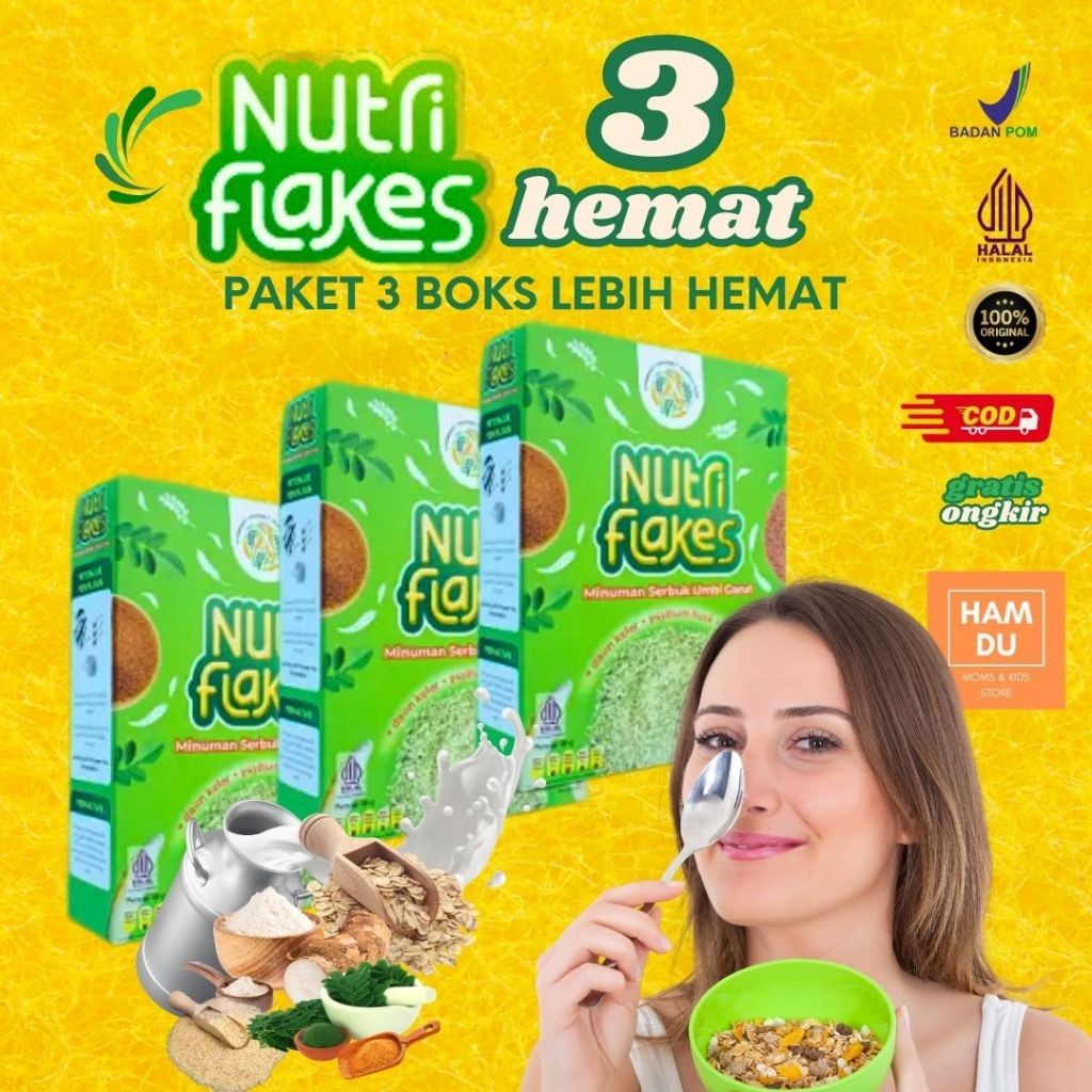 

Nutriflakes - Original Sereal Umbi Garut Solusi Atasi Asam Lambung Maag Kronis Gerd Suplemen Makanan Diet Isi 280gr - 3 Box