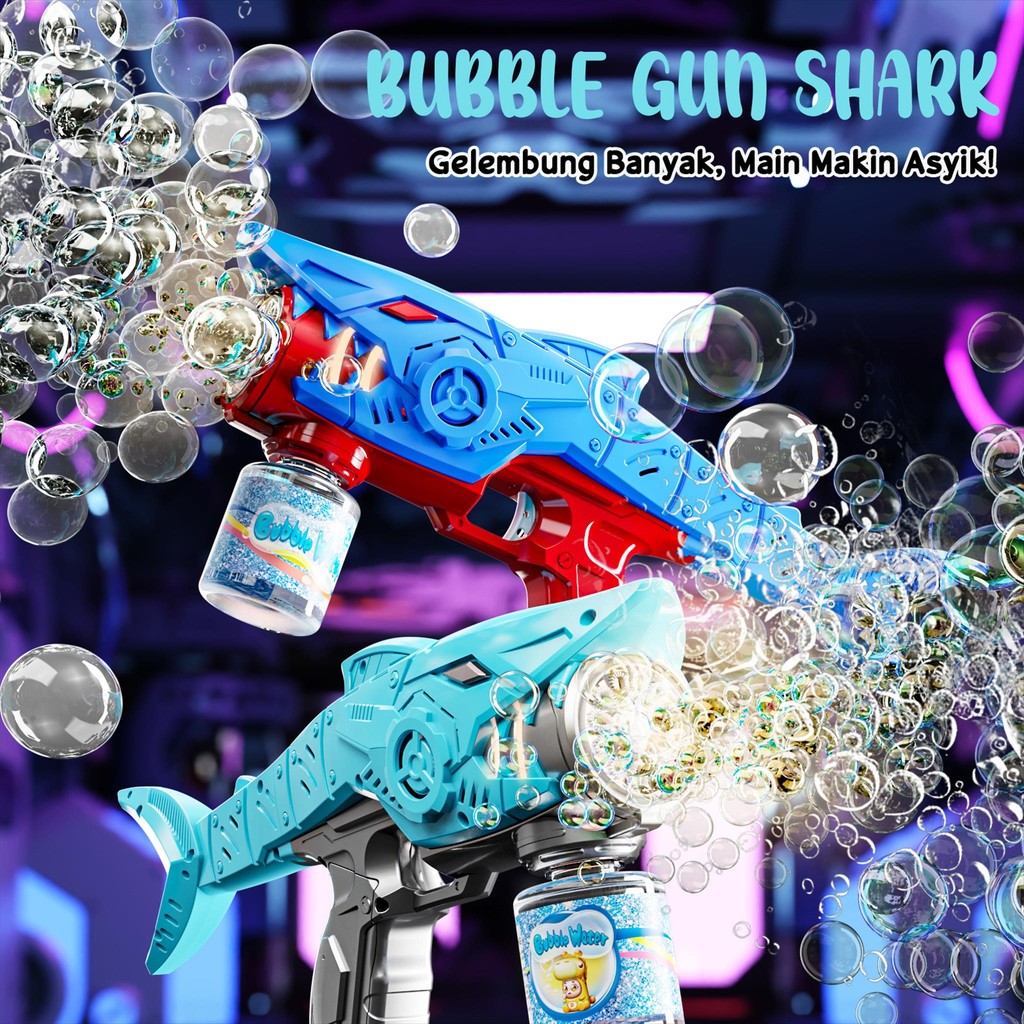Bubble Gun Shark Mainan Gelembung Sabun Anak Motif Hiu di Lengkapi Lampu dan Music 90ml Refill Sabun