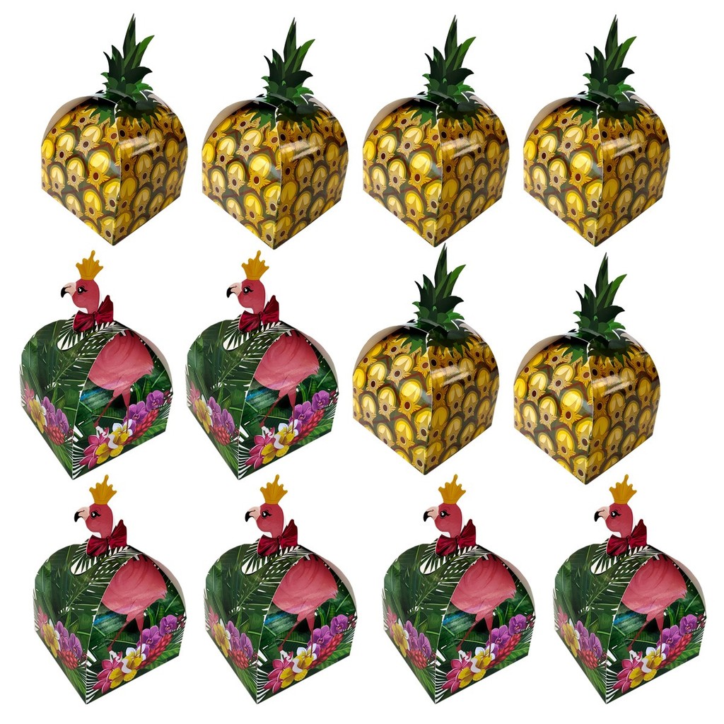 

6pcs/set Hawaiian Party Pineapple Candy Boxes Summer Beach Flamingo Party DIY Candy Box Happy Hawaii Aloha Luau Party Gift Boxs