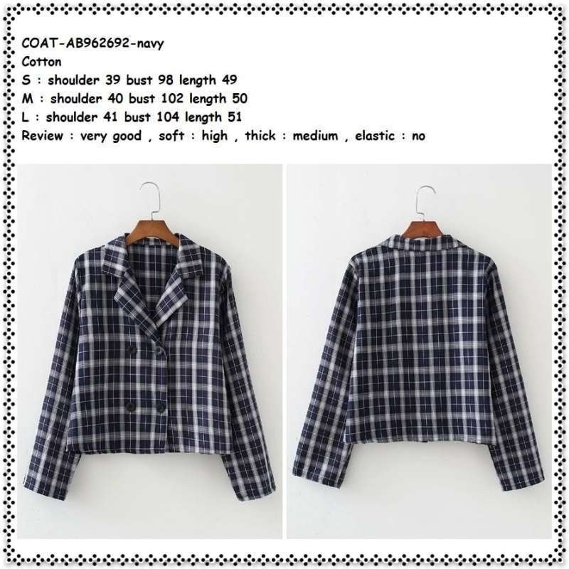 AB962692 Blazer Blezer Bleser Jas Cardigan Kotak Wanita Korea Import