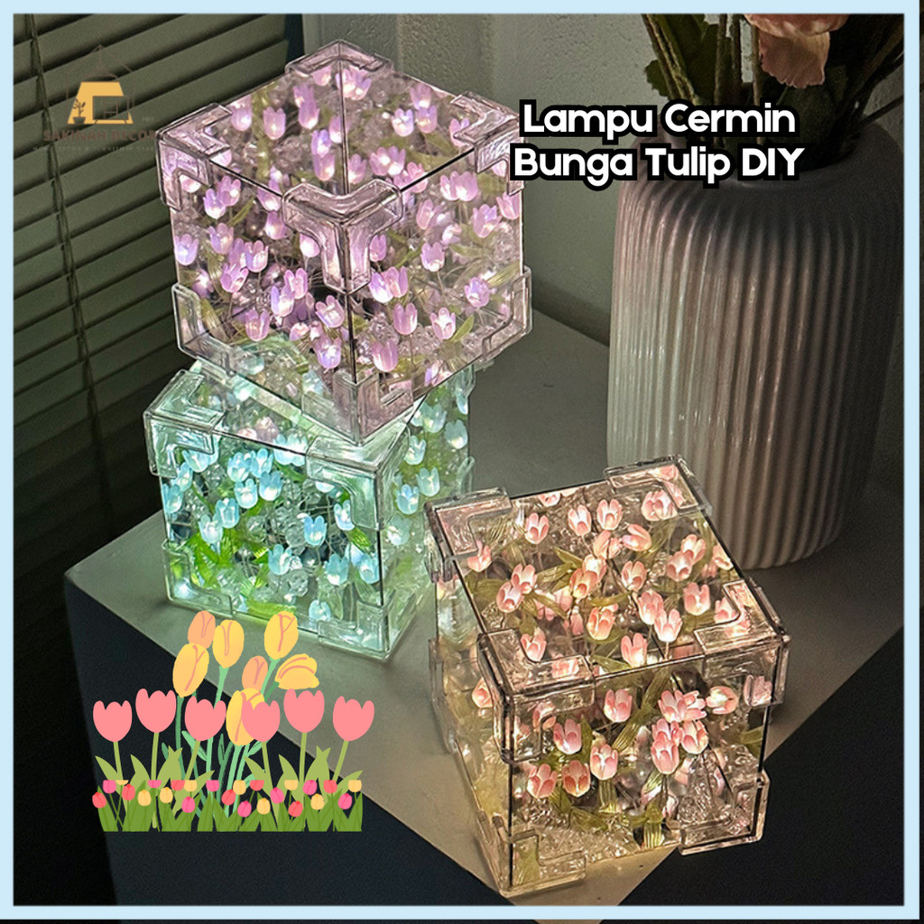 Lampu Cermin Bunga Tulip DIY Lampu Tidur Aesthetic Bunga Tulip