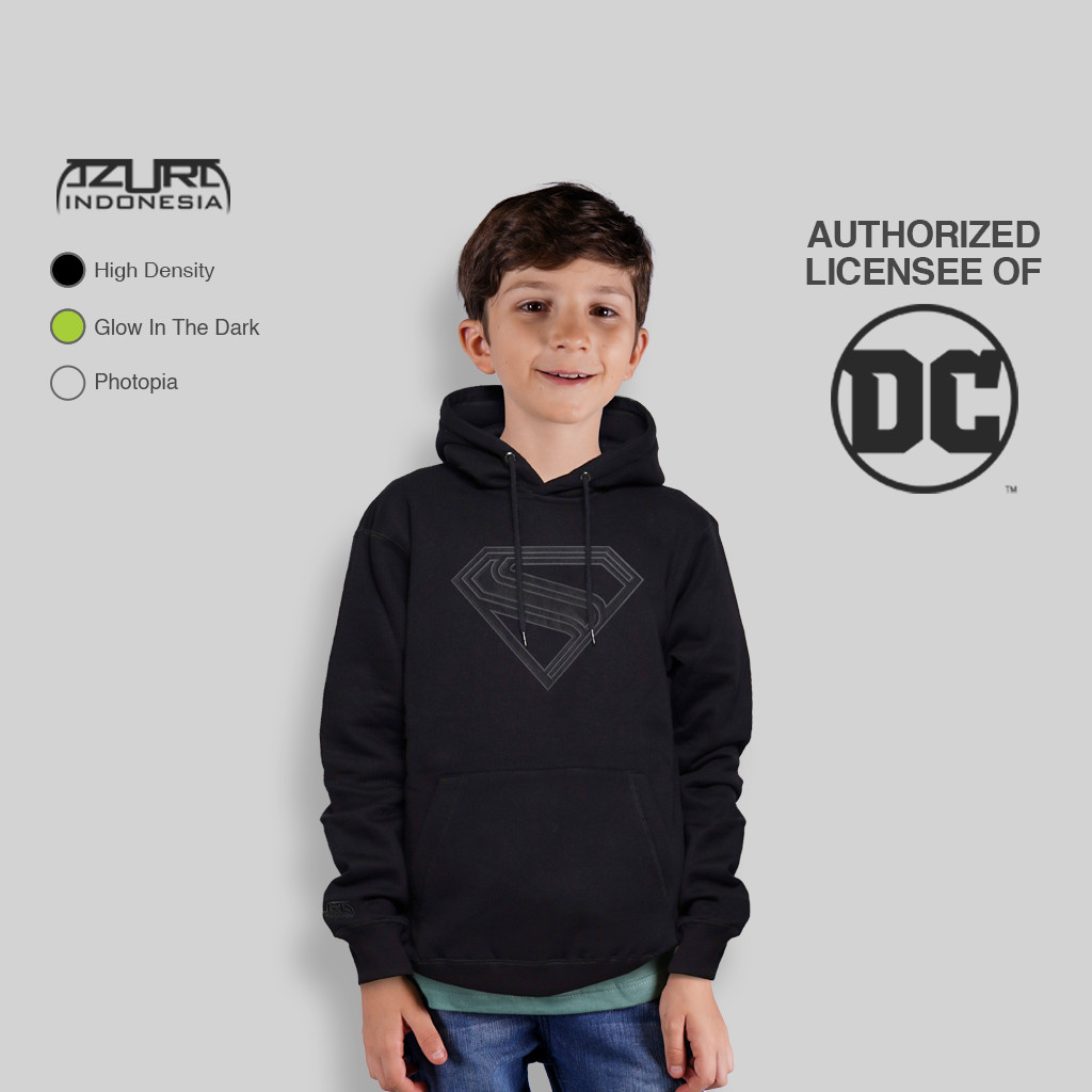 Azura Hoodie DC Comics Original Superman 2025 3D Line Black Glow In The Dark Hitam Anak