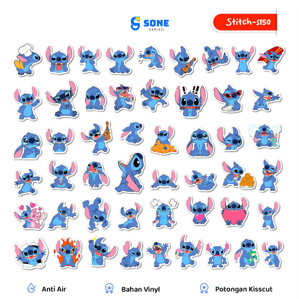 

Stiker Pack Kartun Stitch Aesthetic Vinyl Waterproof untuk Dekorasi Koper Laptop Casing Hp DIY