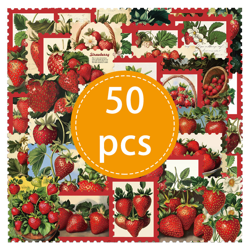 

50PCS Aesthetic Strawberry Stickers Cute Creative Fresh Fruit Strawberry Orchard Stamp Decorative Sticker Diy Kids Classic Toys