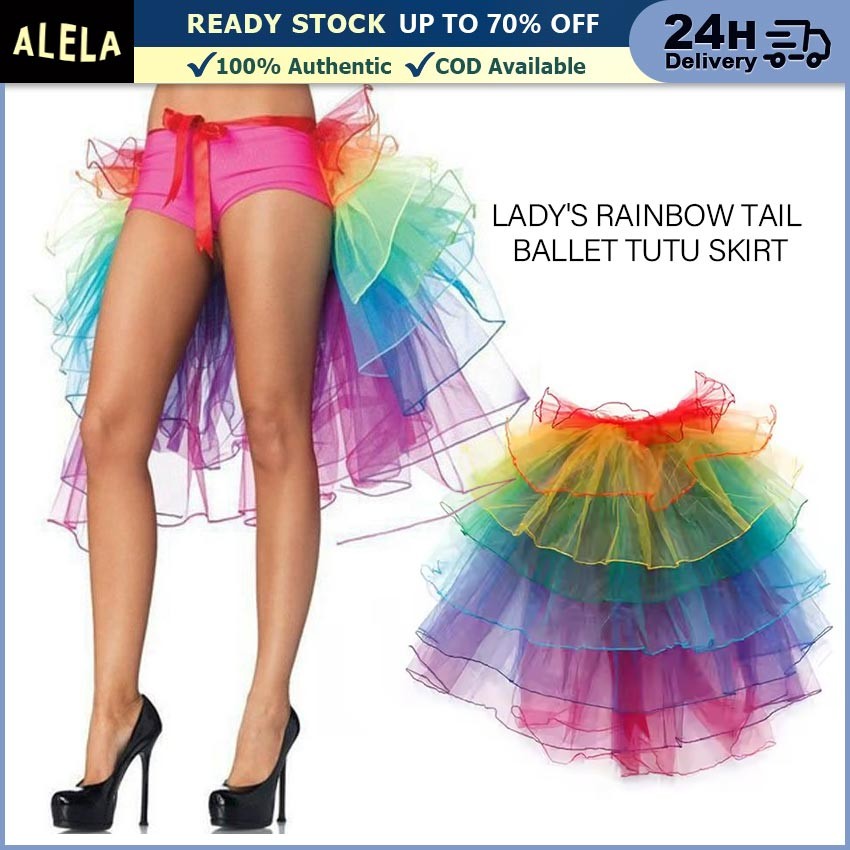 Rok Tulle Ekor Rok Tutu Rainbow Rok Tango Line Dance Skirt Dress Wanita Dewasa
