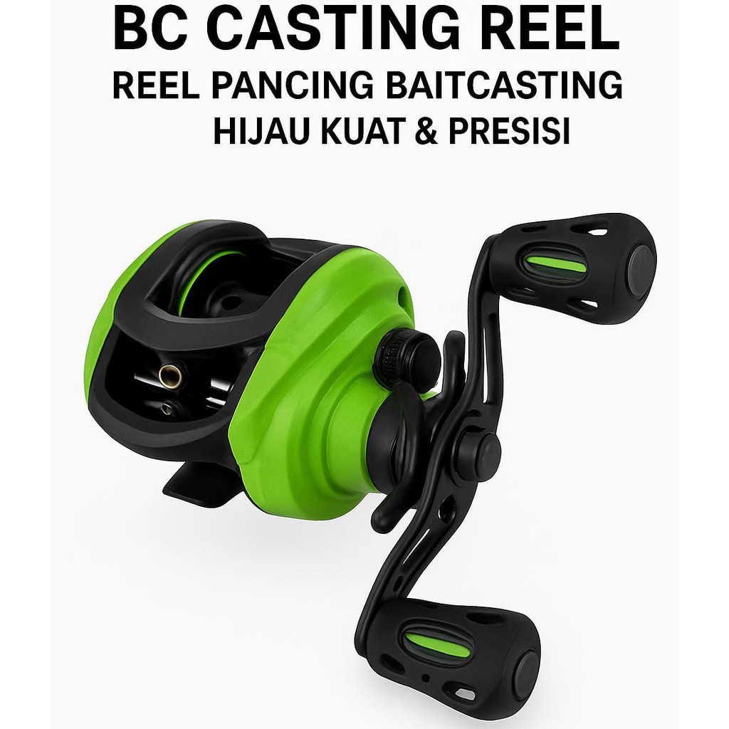 Reel Baitcasting Lizard Hijau Reel Pancing Casting Spool Aluminium Anti Karat Kuat dan Ringan