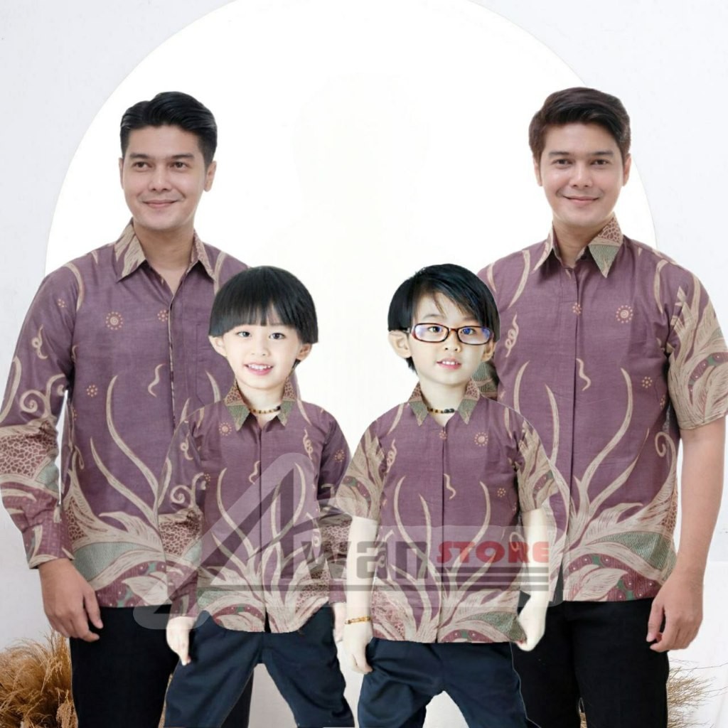 HIGH QUALITY TERBARU Batik Premium Kemeja batik ayah dan Kemeja Batik anak cowok BATIK NANAS MAUVE