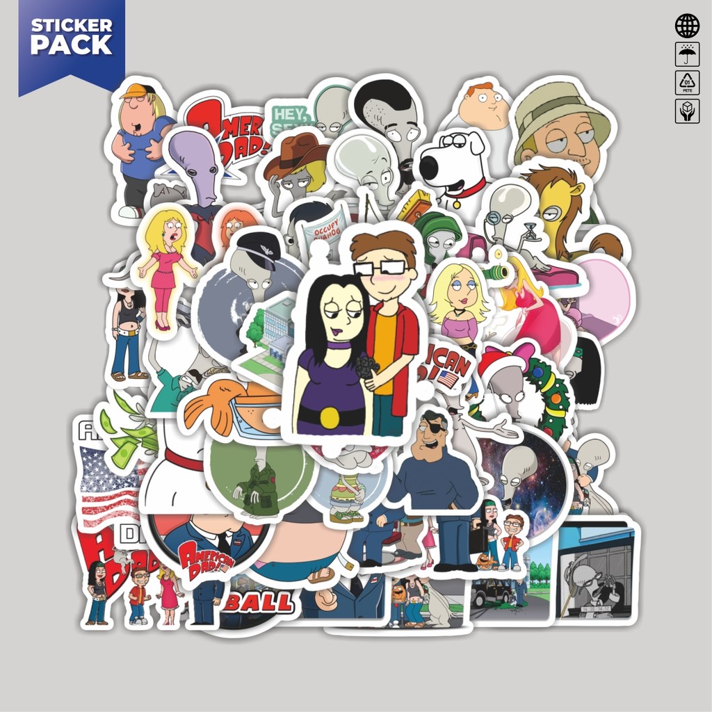 

[100PCS]Stiker Pack Stiker Kartun American Dad [ Ayah Amerika] Aesthetic Vinyl Anti Air Dekorasi Sticker Laptop Buku Journal Koper Helm Casing HP Gitar Helm Skateboard