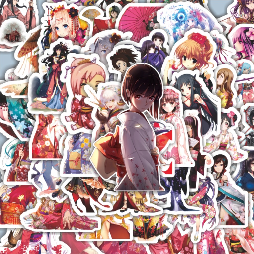 

100PCS Lucu Stiker Anime Kimono Stiker Aesthetic Stiker Anti Air Stikers Berperekat Waterproof sticker decal buat Motor Helm Buku Journal Koper Casing HP Laptop Botol Minum Hadiah anak