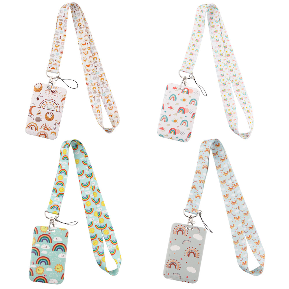 

JF1397 Rainbow Lanyards ID Card Badge Holder Keychain Colorful Printing Neck Straps Keychain Cellphone Rope Teacher Gift
