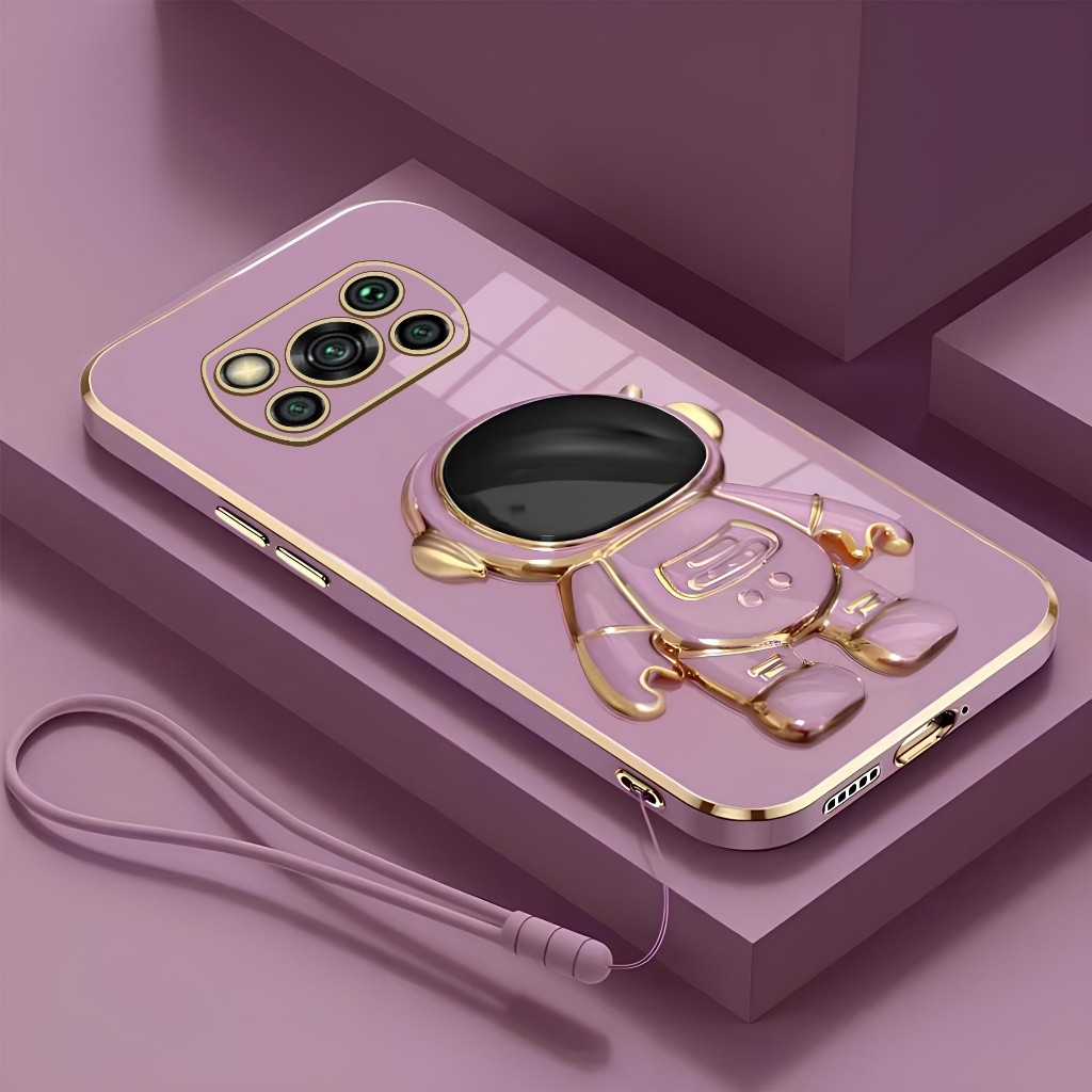 Softcase Xiaomi Poco X3 M3 Pro Nfc Case Luxury Dudukan Lipat Astronot Plating Free Tali Lanyard