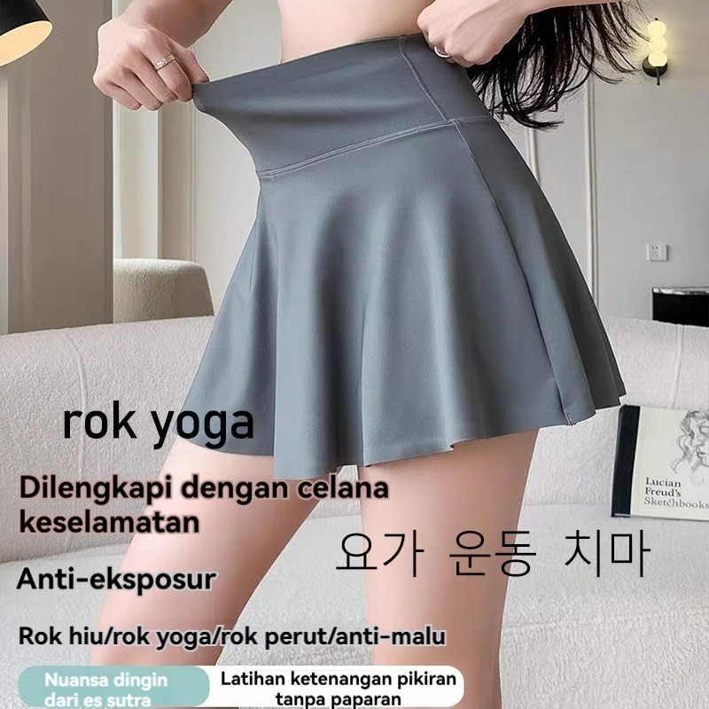 SF07 Rok Olahraga Wanita Yoga Impor, Pinggang Tinggi, Rok Tenis Dan Bulu Tangkis, Rok Pendek Fitness