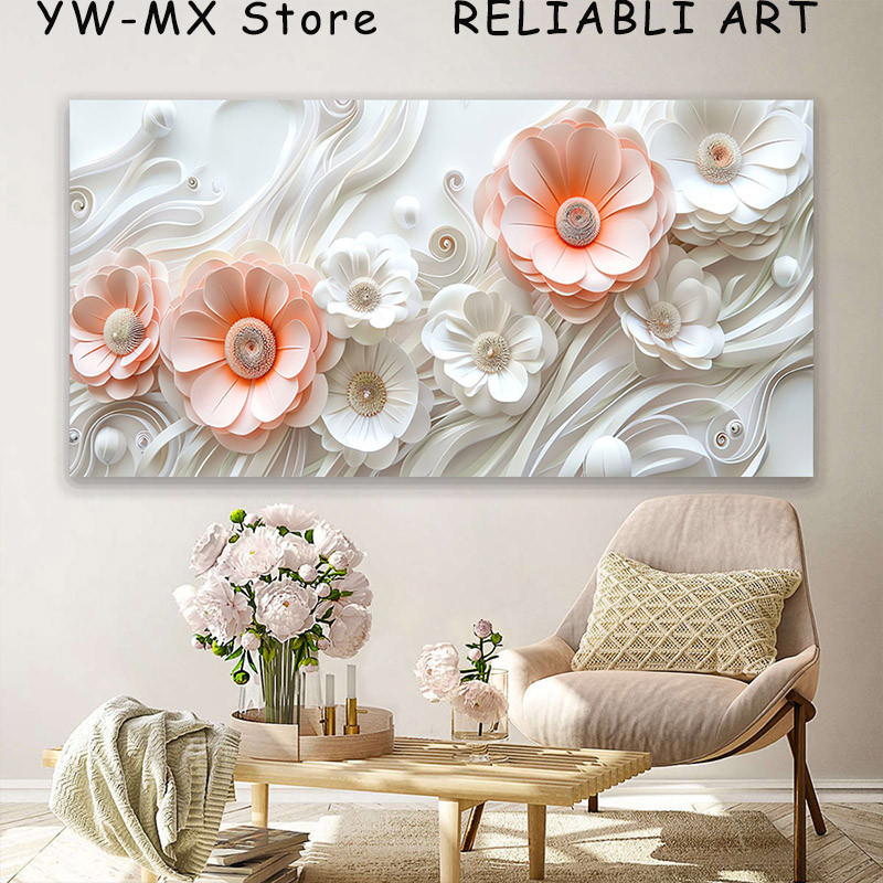 

3D Paper Cut Pink Blue White Flower Canvas Painting, Poster and Prints,Nordic Wall Art For Living Room Home Deacor No Frame