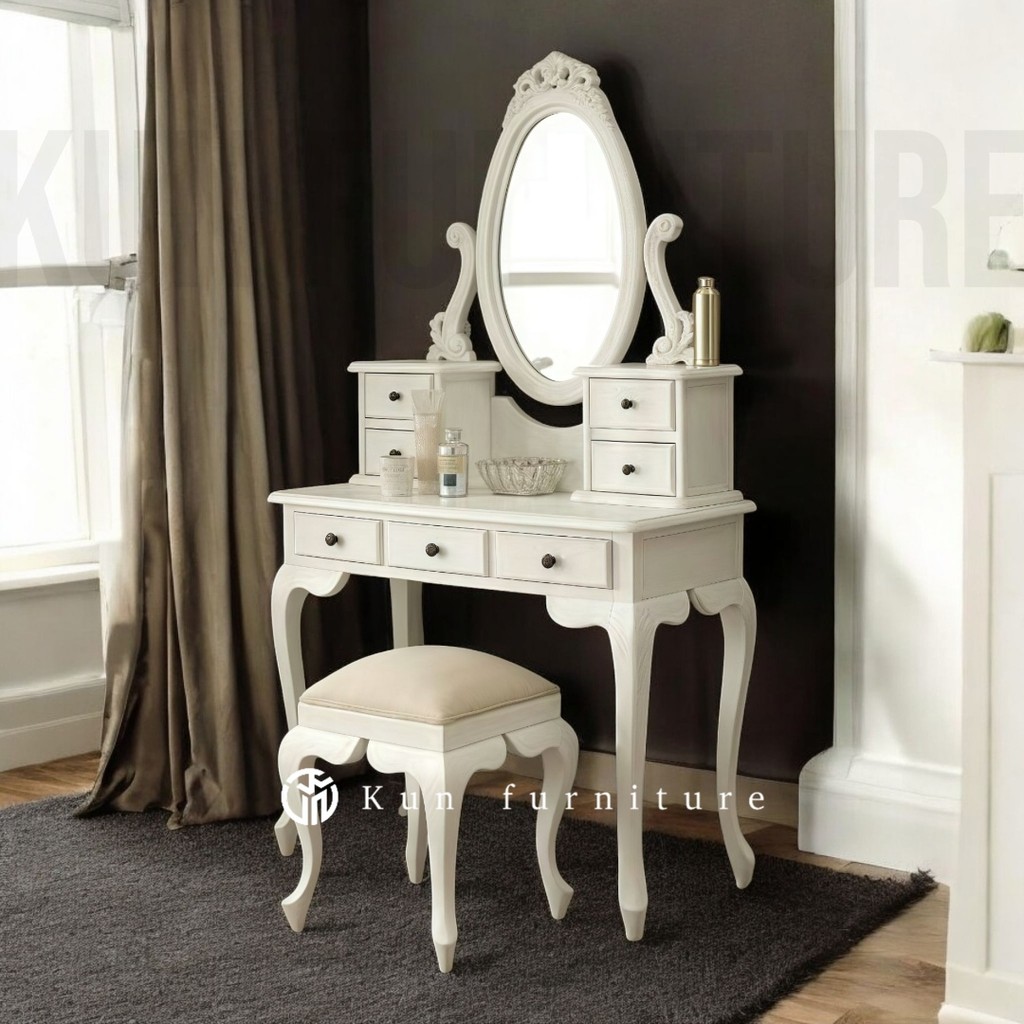 Meja Rias Kayu Jati Minimalis Duco Putih – Tolet Rias Elegan Jepara