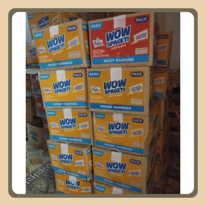 

wow spaghetti instant spageti carbonara,aglio olio dan bolognese 1 karton isi 40