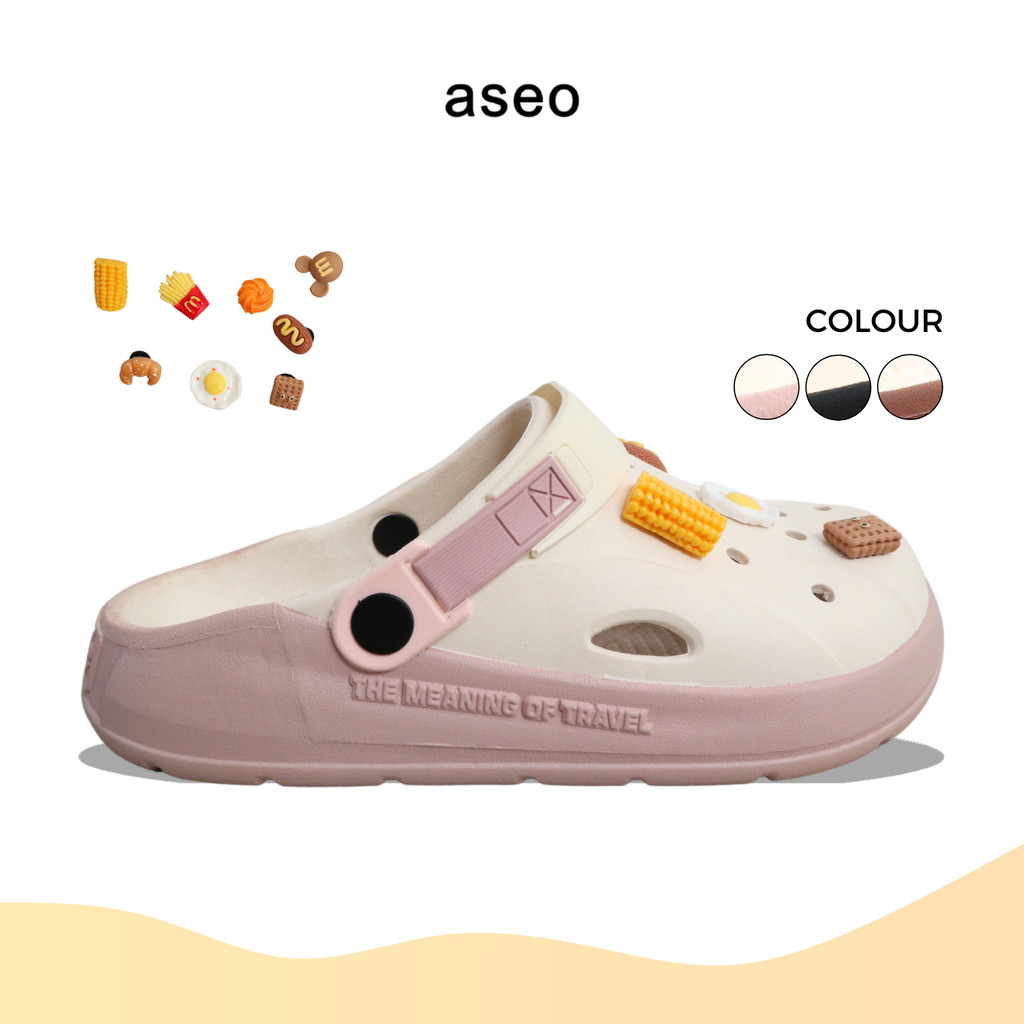 Aseo Sandal Pria Wanita Korean Style Anti Slip Slip On Kodok Favorit Import Baim Clog Terbaru  H195