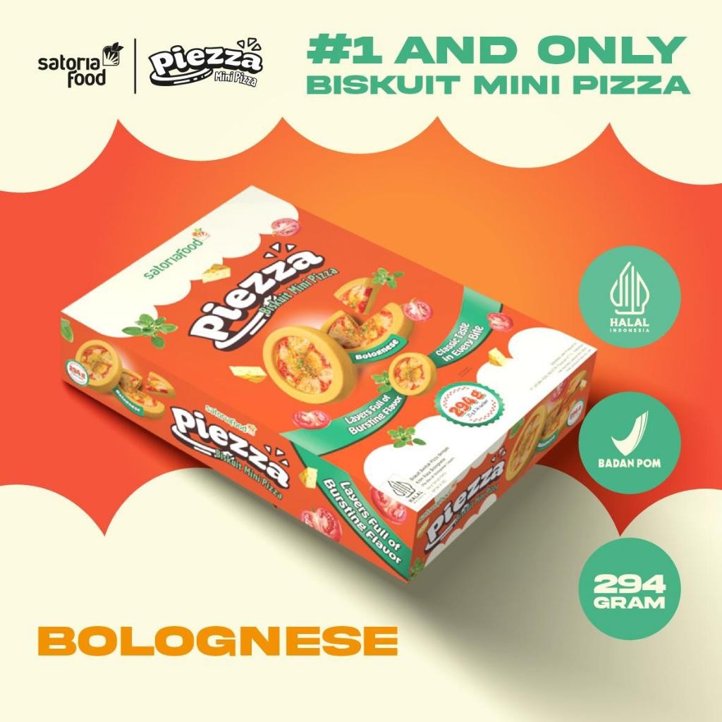

Snack Piezza Bolognese 294gr ( 21gr x 14packs ) & 252gr (21gr x 12packs) | Biskuit Cemilan Pie Mini Rasa Pizza Bolognese