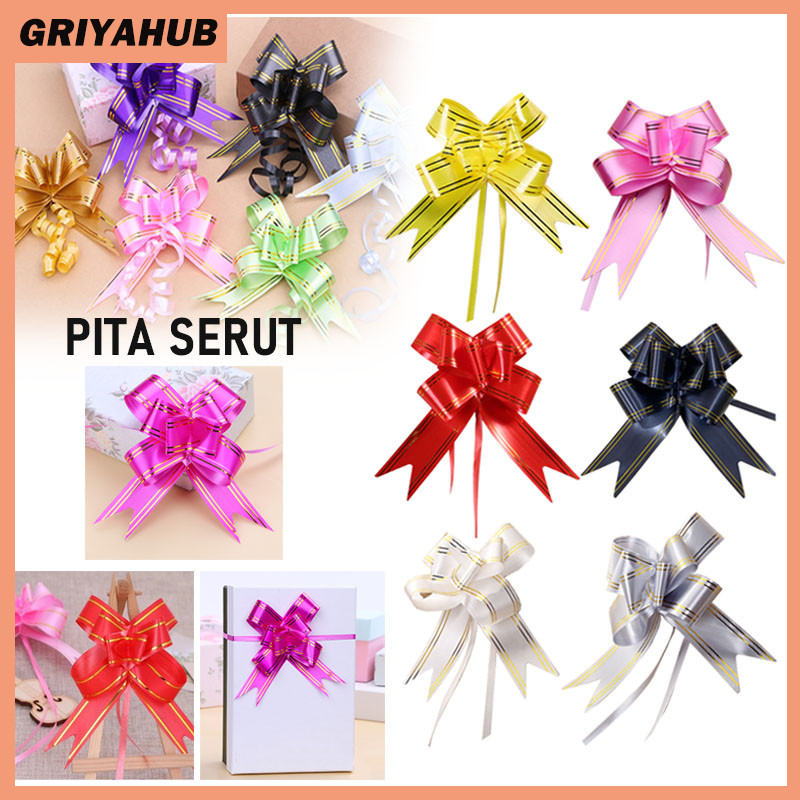 

Pita Serut/Pita Tarik Serut Motif List Emas 10PCS/Pita Tarik Pita Serut Lis Gold Serut Hiasan Parcel Souvenir