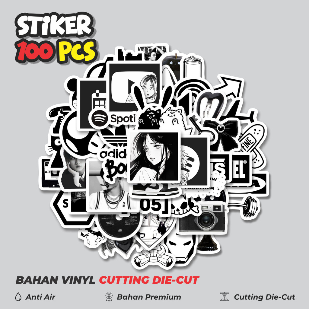 

Terbaru! 50 pcs Stiker Random Aesthetic Black & White Dekorasi Lucu Kreatif untuk Notebook, Skateboard, HP