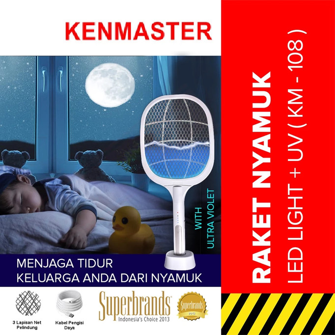 Kenmaster Raket Nyamuk + Lampu LED + UV KM-108 / Raket Pembasmi Serangga