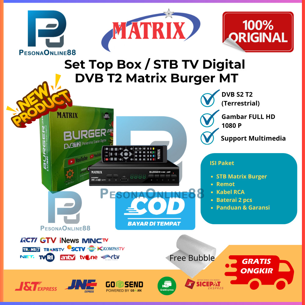STB / Set Top Box TV Digital DVBT2 Matrix Burger / Matrix Apple Merah / Super HD Kijang / Evinix H1 