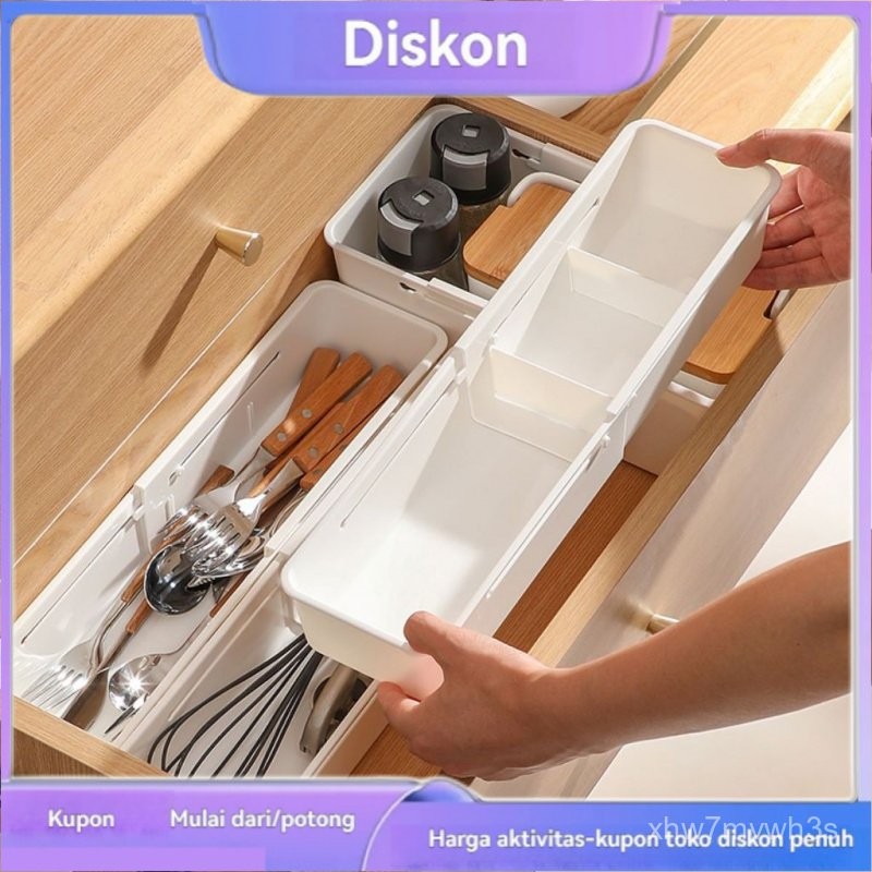 Kotak Organizer Sekat Laci Pakaian Fleksibel Tempat Bumbu Sendok Plastik Putih