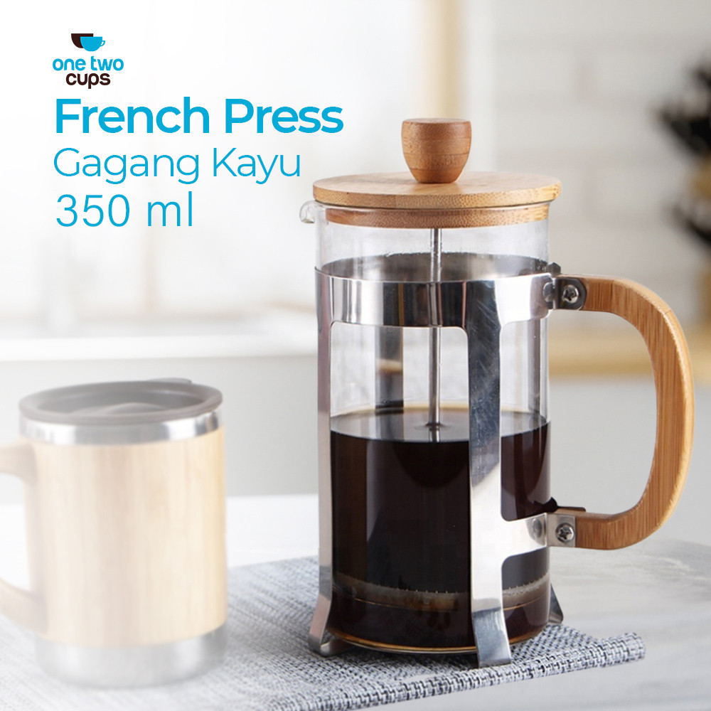 

ORIGINAL One Two Cups French Press Coffee Maker Pot Gagang Kayu 350ml - KG350