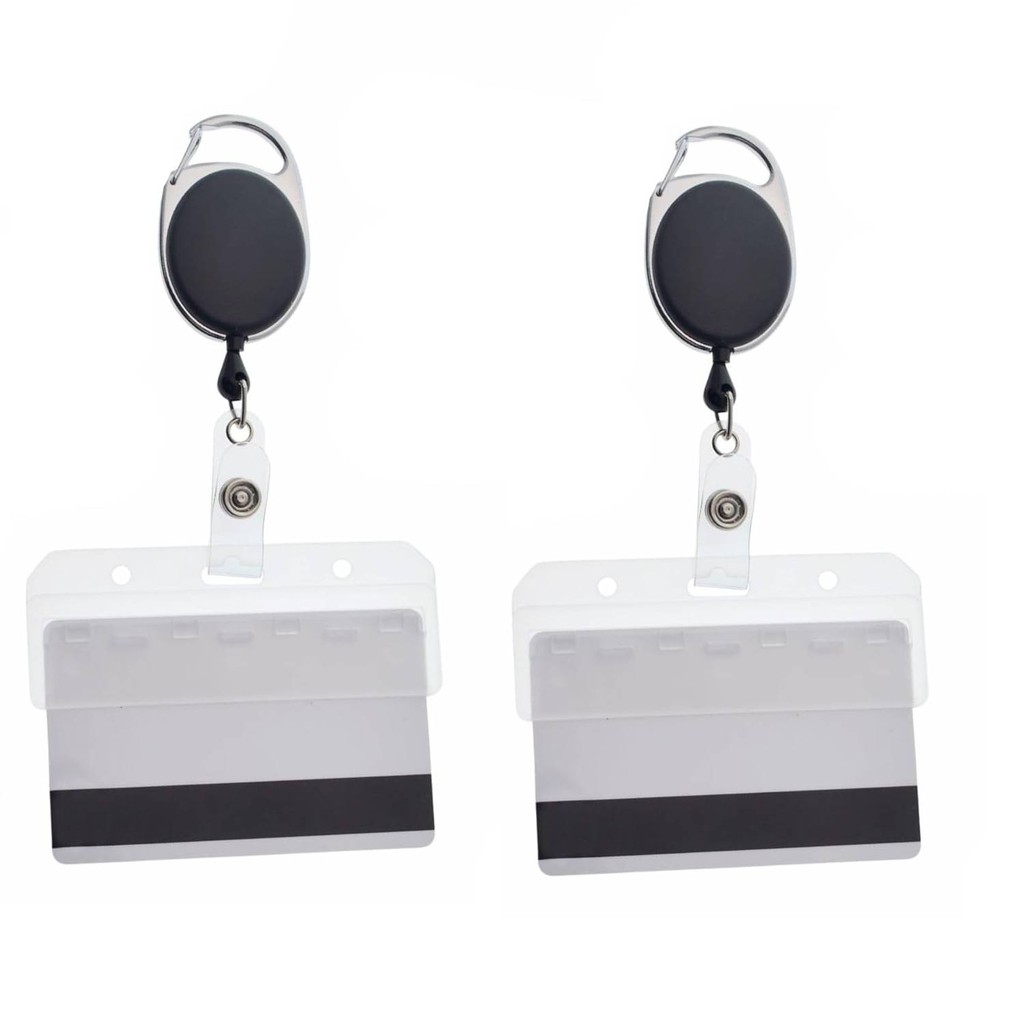 

2pcs Half Card Holders with Carabiner Badge Reel Leaves Horizontal Mag Strip Exposed for Swiping Access POS Magnetic Stripe Card