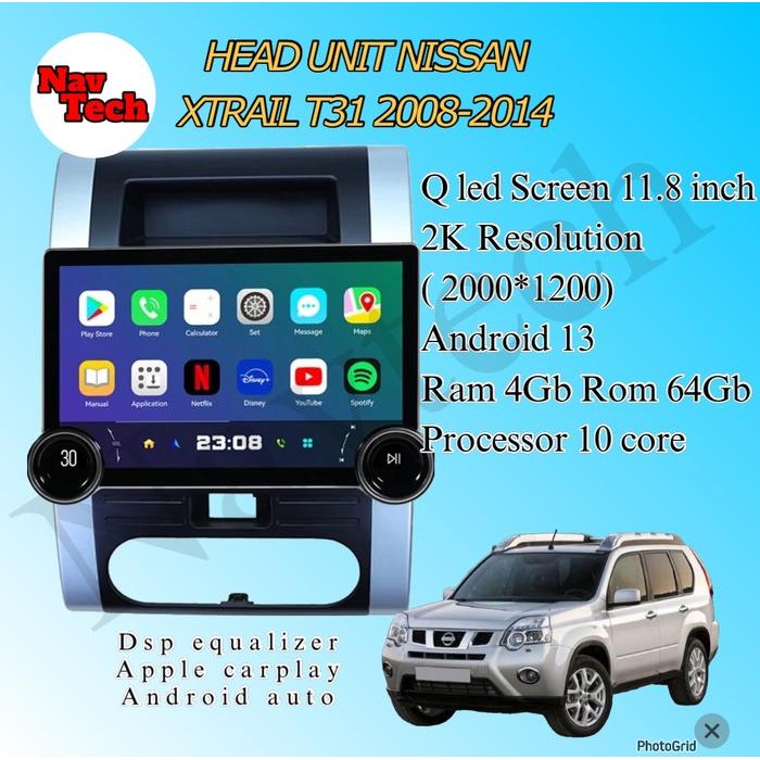 Head unit android 11.8 inch Nissan Xtrail T31 Qled Screen 2K