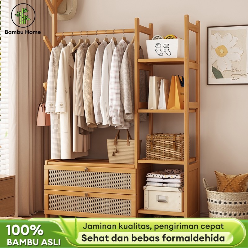 Rak Gantungan Baju Lemari Baju Kayu Lemari Baju Gantung Lemari Pakaian Multifungsi Bayi Estetik Lema