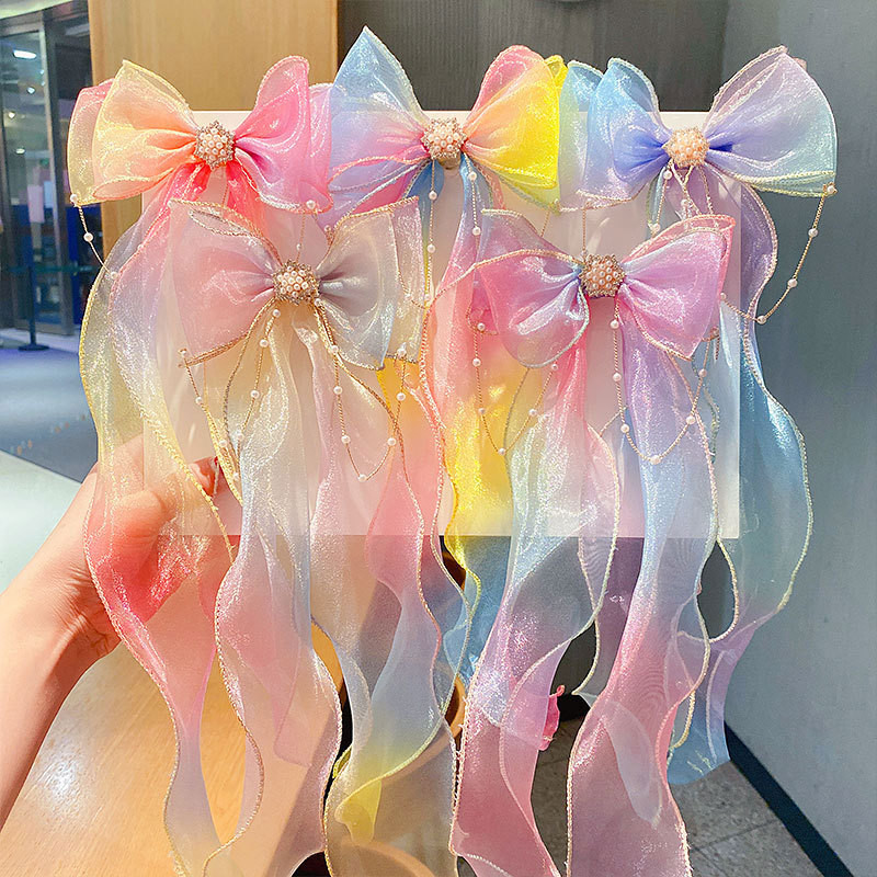Hair Clip Anak Perempuan Pita Pelangi Imut untuk Kuncir & Kepang Jepit Rambut Anak Gaya Princess