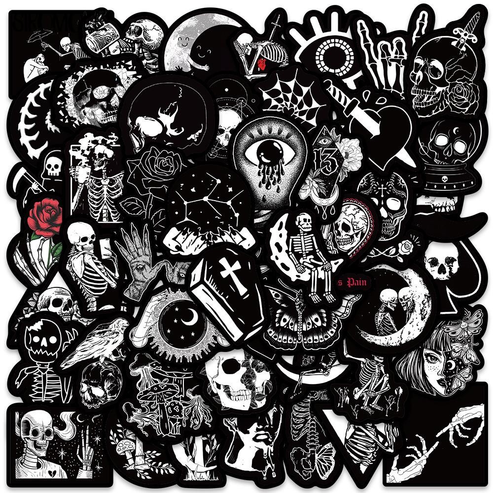 

10/30/50PCS Cartoon Black and White Stickers Terrifying Skull Halloween DIY Skateboard Laptop Luggage Bike Cars Decals Sticker