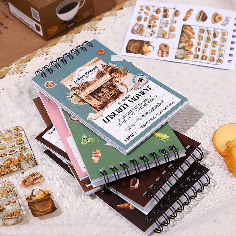 

6 style 18sheets Kawaii Girl Bread Coffee Theme Washi and PET Material Die Cut Coil Scrapbook Sticker Book DIY Handmade Material