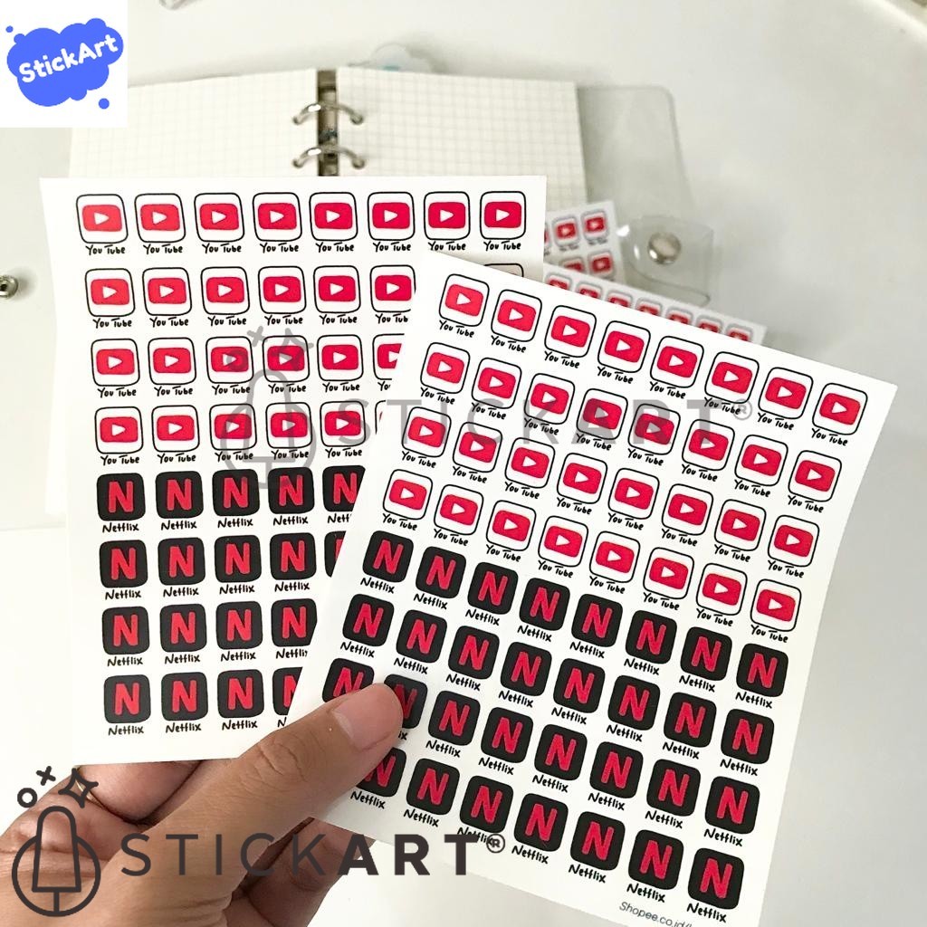 

[STICKART] [TRANSPARENT] Sticker youtube netflix/ daily journal decoration/ dekorasi jurnal aesthetic BAHAN DAN KWALITAS PREMIUM
