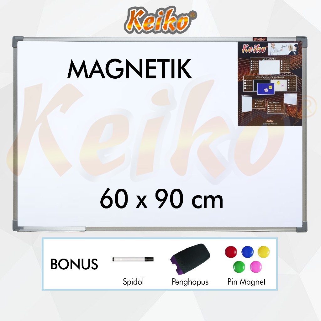 

Papan Tulis Whiteboard / White Board Gantung Magnet Single Face Keiko 60 x 90 cm NEW