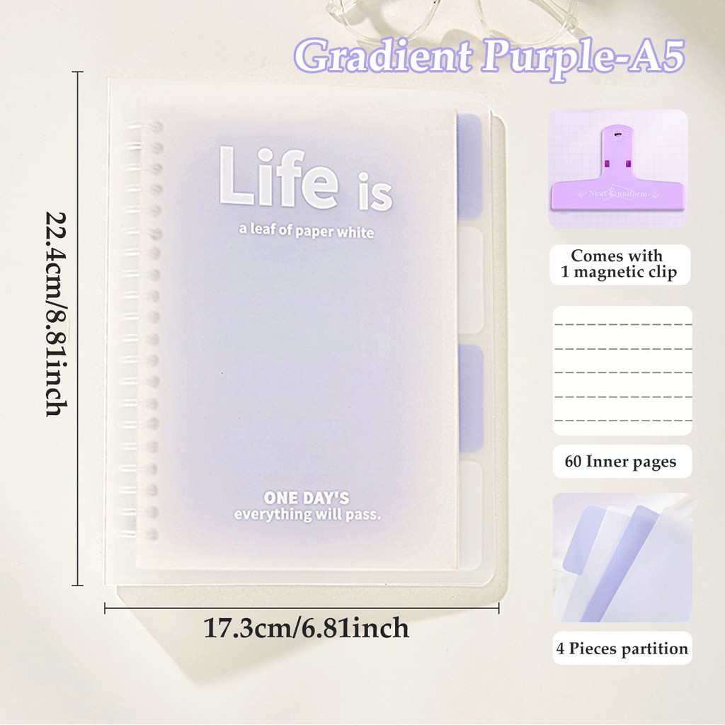 

Kawaii PP Matte Loose Leaf Notebook Colorful, Fresh Book for Students Korean Stationery Office Culture and Educational Supplies