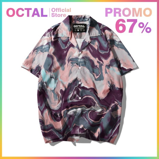 OCTAL - Kemeja Motif Pattern Pantai Printing Kasual Pria - Wanita KMP-0021