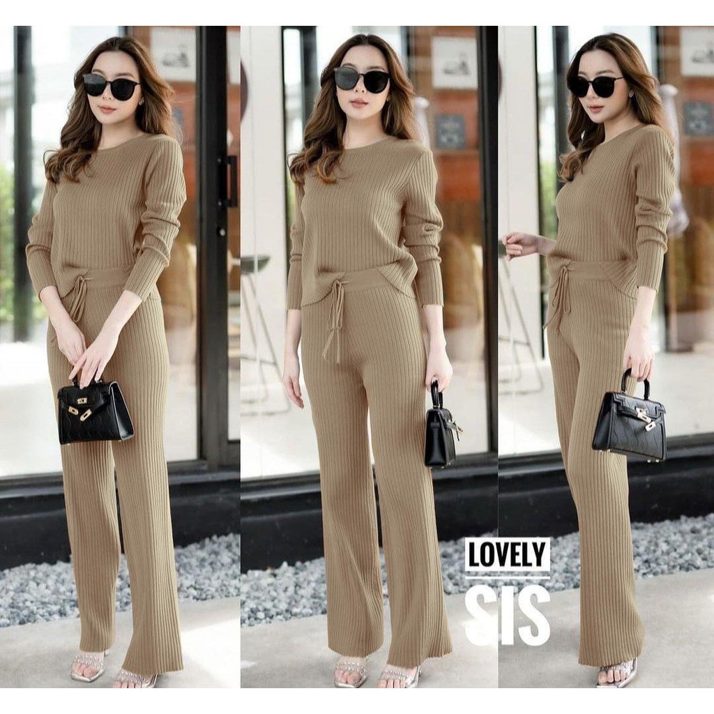 PIK - One Set Knit Queena Setelan Fashion Wanita Pakaian Setcel Rajut Bahan Premium