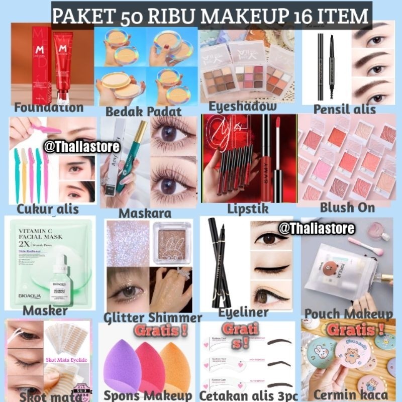 [Termurah] Paket Makeup 16 item 50 ribu  | Paket kosmetik Lengkap kecantikan 50 ribu 16 item Set mak