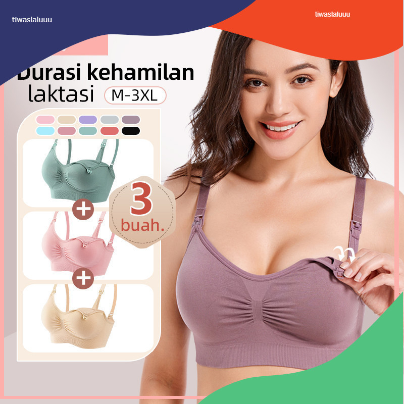 3PCS Bra Menyusui Bahan Katun Jumbo Kancing Depan Tanpa Kawat Bh Menyusui