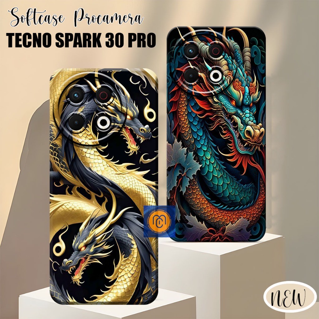 Softcase Tecno Spark 30 Pro 4G 2025 Motif Naga Dragon - Case Lentur Prokamera - Casing Hp Tekno