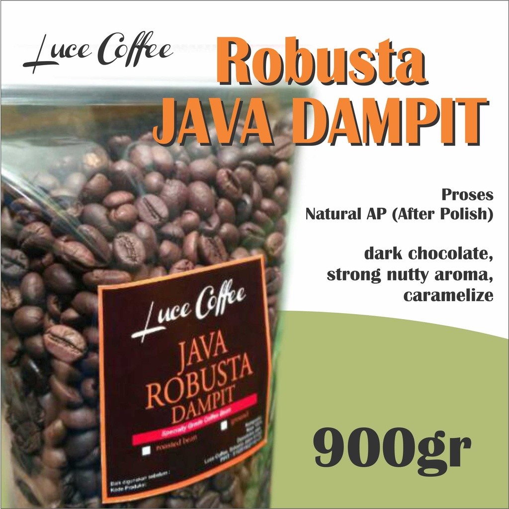 

Luce Coffee, Kopi Java Robusta Dampit 900gr - Biji Sangrai Atau Bubuk.