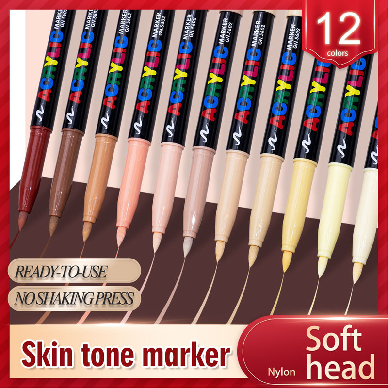 

12/24 Colors Skin Tone Acrylic Markers, Brush Tip, Art Marker for Permanent for Coloring Drawing & Illustration Art Supplies