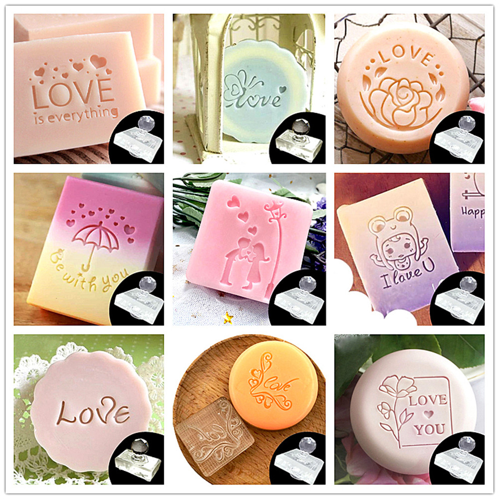 

LOVE Word Flower Cartoon Pattern Soap Stamp Handmade Making Soap Seal DIY Natural Transparent Resin Tools