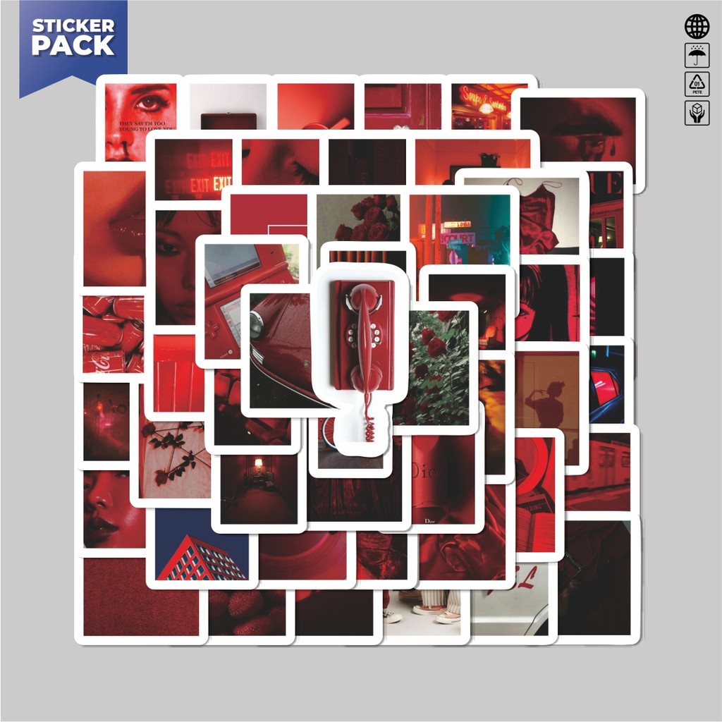 

[100PCS]Stiker Pack Stiker Red Tone Color Aesthetic INS Style Aesthetic Vinyl Anti Air Dekorasi Sticker Laptop Buku Journal Koper Helm Casing HP Gitar Helm Skateboard