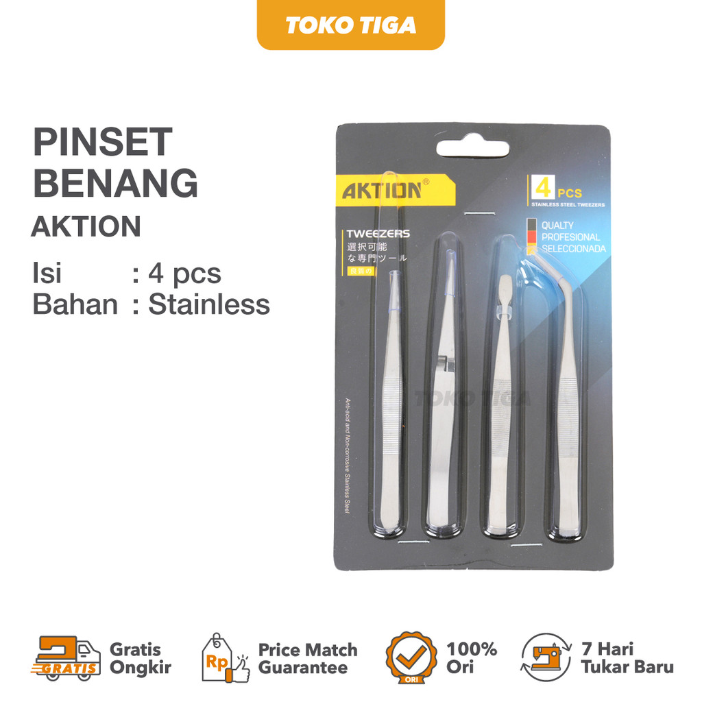Pinset / Pingset / Twizer Benang Stainless Set 4 Serbaguna AKTION