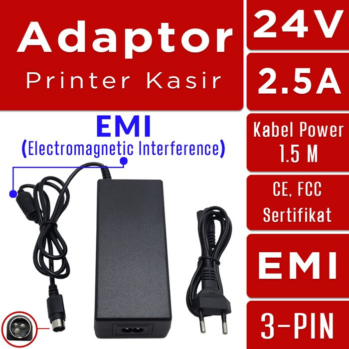 

Adaptor Printer Thermal 3-PIN 24V 2.5A Built-in EMI CE FC Certified Asli