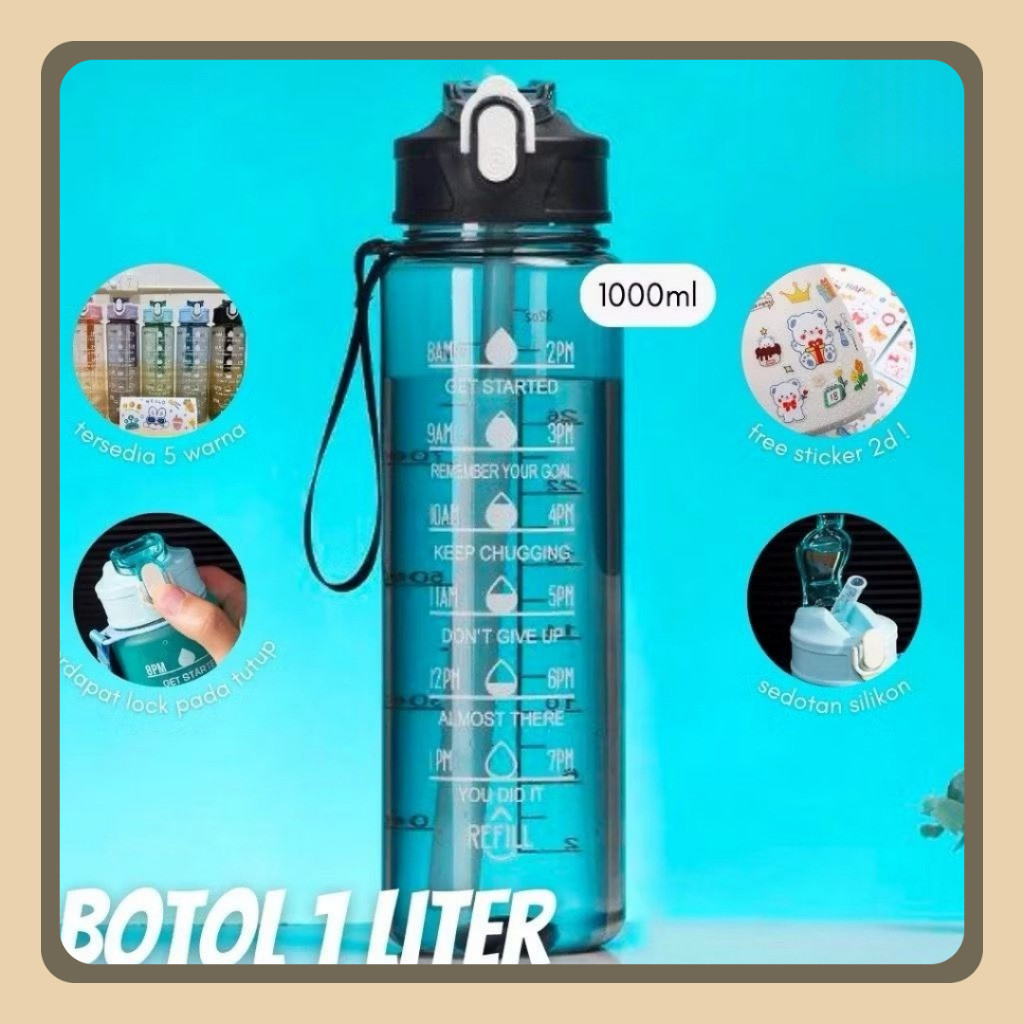 BOTOL MINUM 1 LITER BENING TRANSPARAN / BOTOL AIR MINUM ANAK SEKOLAH SEDOTAN ANTI BOCOR